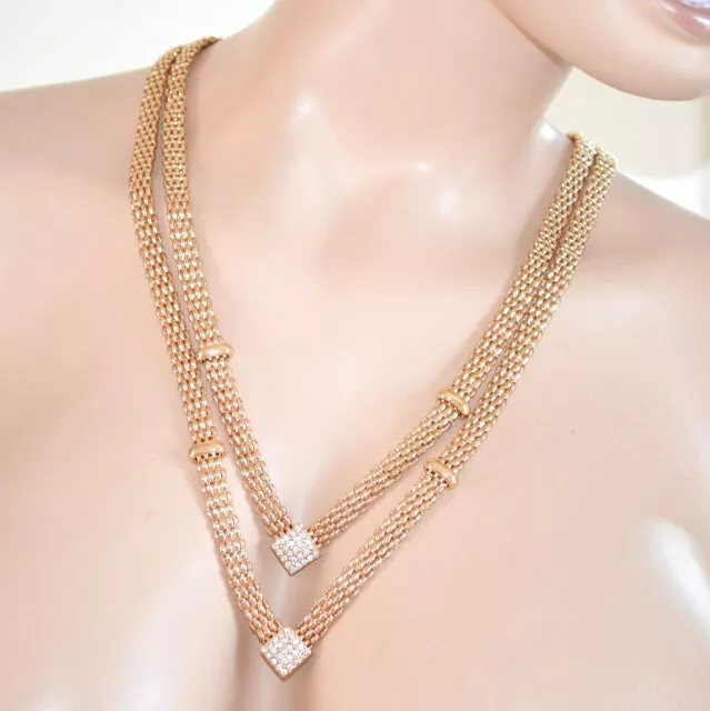 Collana donna oro dorata lunga girocollo collier maglia semi rigida strass U330