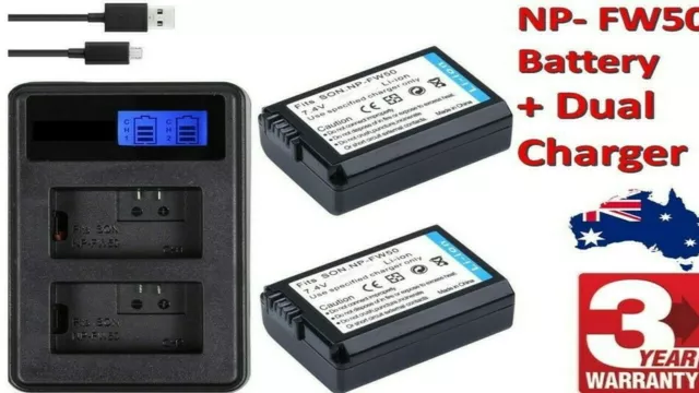 NP-FW50 Battery + Charger 2-Slot USB for SONY Alpha A7 A7R A7S A5000 A6000 NEX-3