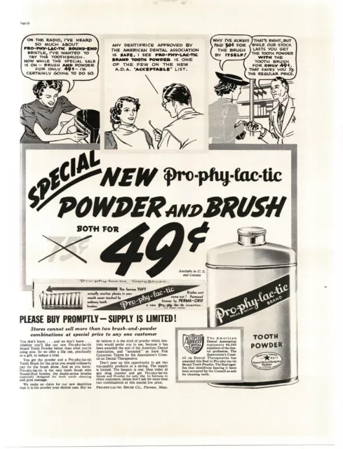1937 Pro-phy-lac-tic Tooth Powder comic art Florence MA Vintage Print Ad