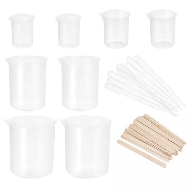 8 set Tasse à Mesurer 50ml 100ml 300ml 500ml PP Gradué 24 Bois Agitation Bâtons