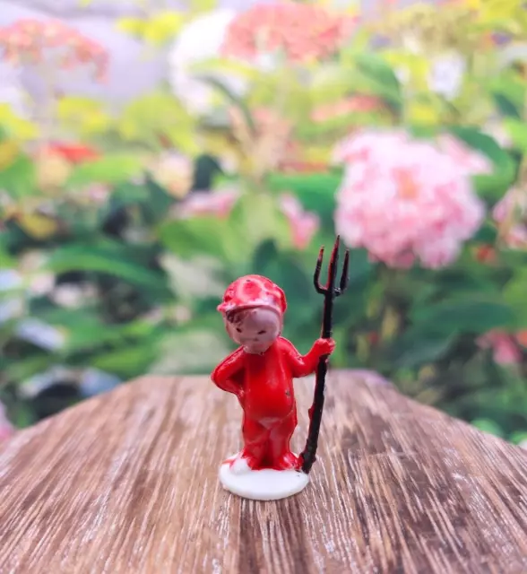 Vintage 1960S Halloween Tiny Red Devil Pitchfork Miniature Figure Hong Kong