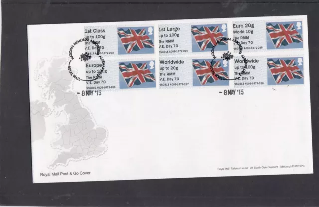 GB 2015 Post & Go Frama ATM Union Flag RMM VE Day 70 FDC Alrewas pictorial pmk