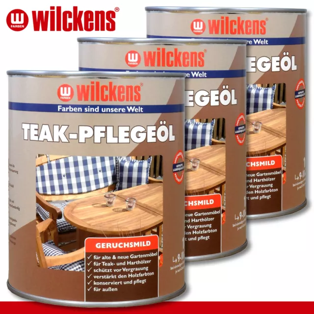 Wilckens 3 x 1 L Teck Huile D'Entretien Extérieur Entretien Vergrauung Grain de