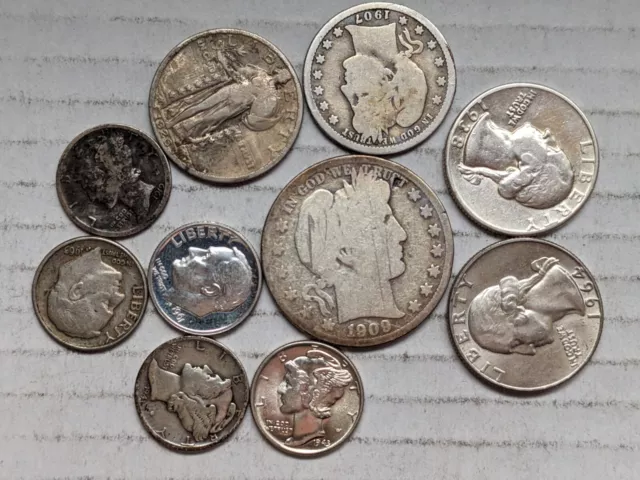 $2.00 Face Value 90% Silver Coin Junk Lot Dime Quarter Half Barber 1907-1964