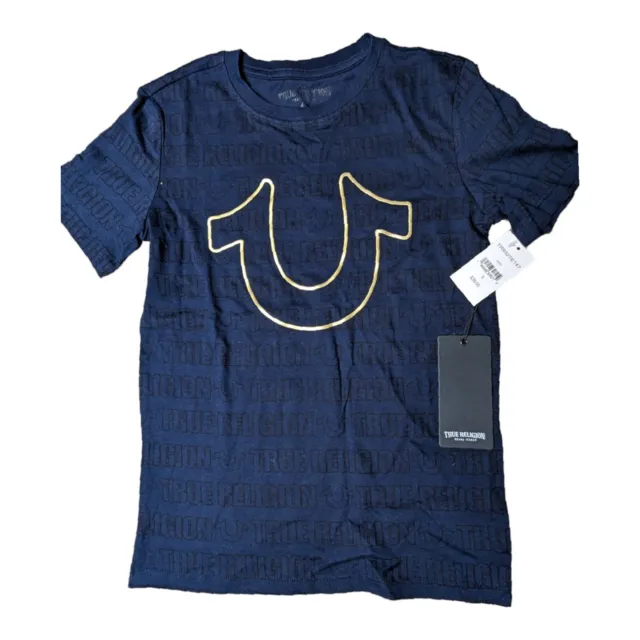 True Religion Kids Shirt Navy & Golstone Logo Size S NWT