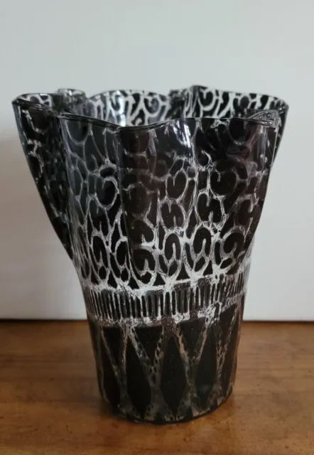 Rare Sydenstricker Black Leopard Print Fused Art Glass Vase • Signed • 1960s Vtg
