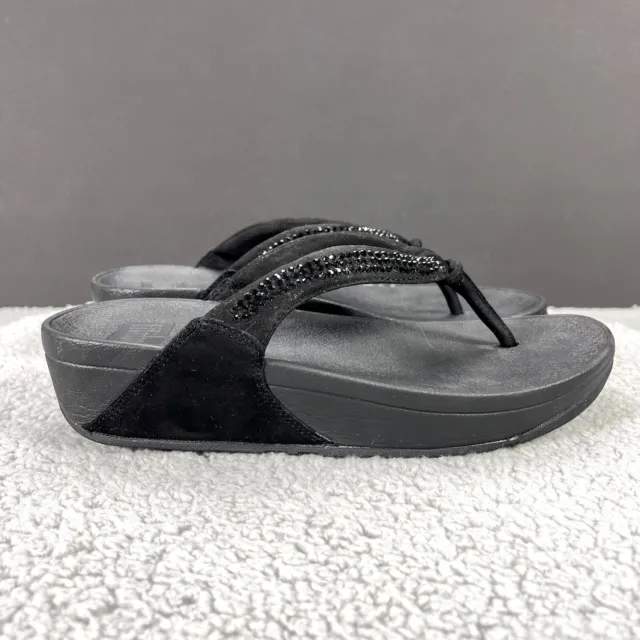 Fitflop Crystal Swirl Womens Size 6 Flip Flop Slip On Sandals Black C30 090