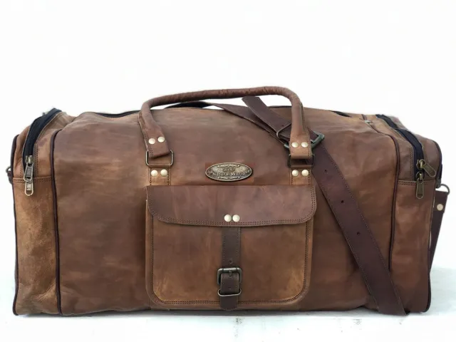 Leather Duffle Travel Men Luggage Gym Vintage Weekend Overnight Long Trip Bag