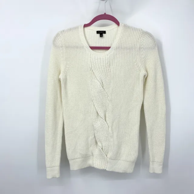 Talbots Women XS Sweater Pullover Crewneck Cream White Twist Front Cotton Knit