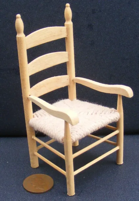 Natural Finish Wooden Rush Seat Carver Chair Tumdee 1:12 Scale Dolls House 091