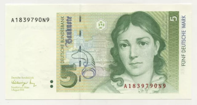 Germany Federal Rep. 5 Mark 1991 Pick 37 UNC Uncirculated Banknote