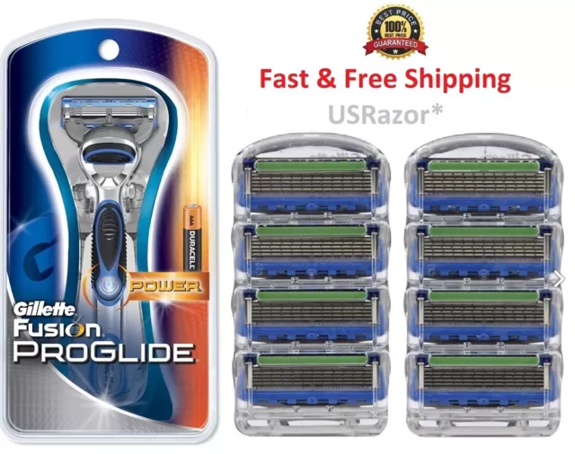 9 GILLETTE FUSION Proglide Power Razor Blades 8 Refill Cartridges Shaver handle