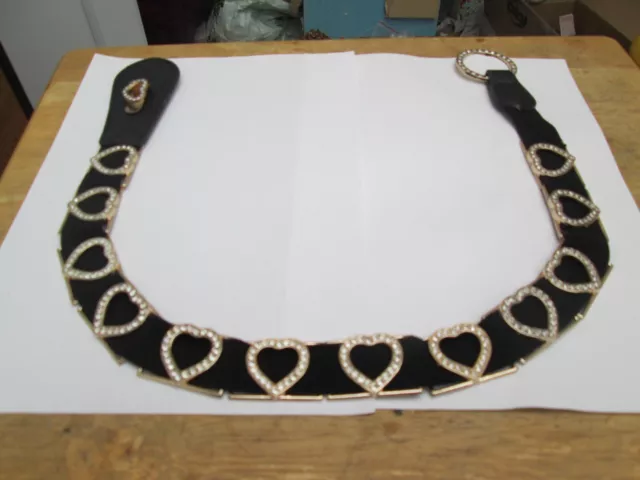 Ladies Black And Gold Coloured Hearts Pattern Belt