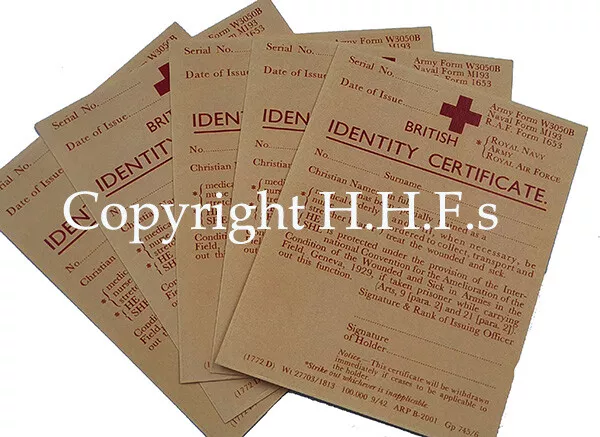 1940's-WW2-Blitz wartime memory REPLICA Red Cross Service Medical Card SET OF 5