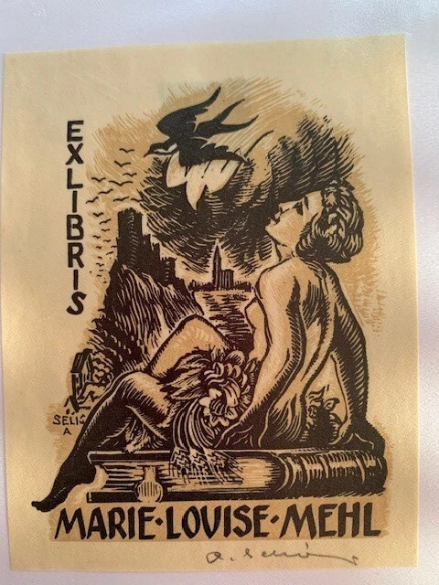 Alfred SELIG Ex-Libris for Marie-Louise MEHL, 115 x 92mm, 20th, Brown