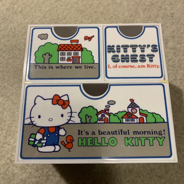 Sanrio Hello Kitty White Jewelry Chest Box 3 Drawers Kitty Family 1976 Vintage