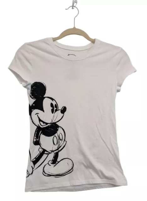Disney Mickey Mouse Velvet Black Womens White Shirt Medium