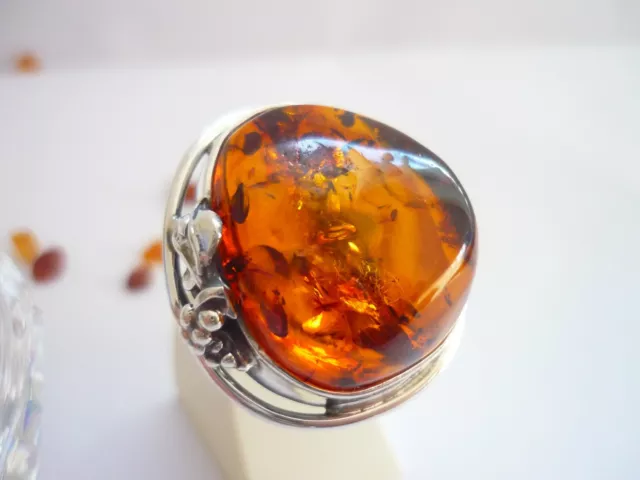 089RG Stunning Unique Cognac Amber Sterling Silver ring size US8
