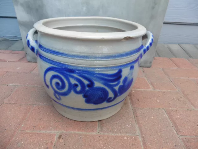 Antique Large French Stoneware Pot/Crock Handmade Salt Glaze Pottery Blue Gray