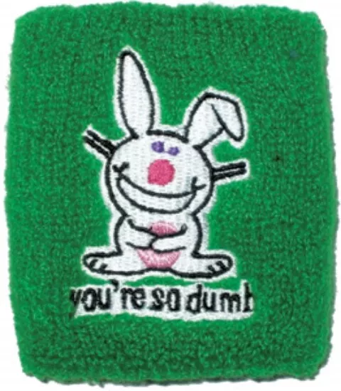 It's Happy Bunny Saying you"re so dumb Green Sport Wrist Band NEW UNUSED