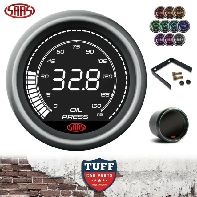 SAAS Muscle Digital Series Oil Pressure Gauge LCD Black Face 52mm + Fitting Kit