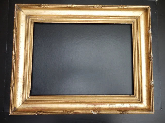 Ancien Cadre à Clé en Bois Stuc Doré à la Feuille Ruban Croisé 57 x 45 x 5 cm