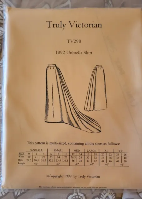 Truly Victorian Pattern TV298 -1892 Victorian Umbrella skirt w/train UNCUT