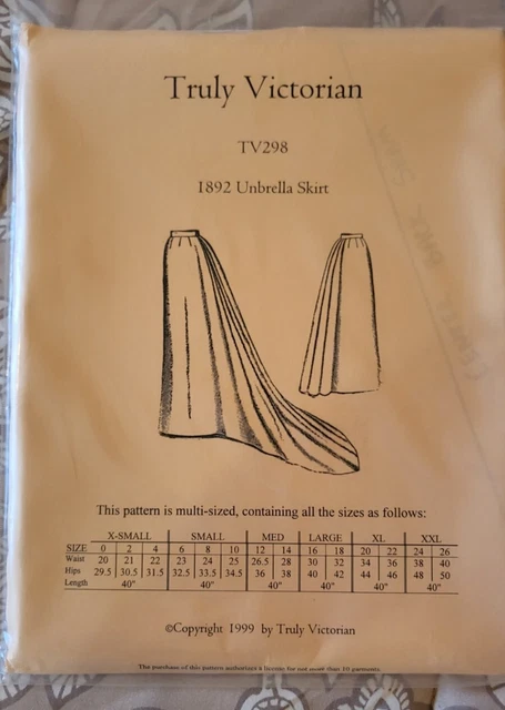 Truly Victorian Pattern TV298 -1892 Victorian Umbrella skirt w/train UNCUT