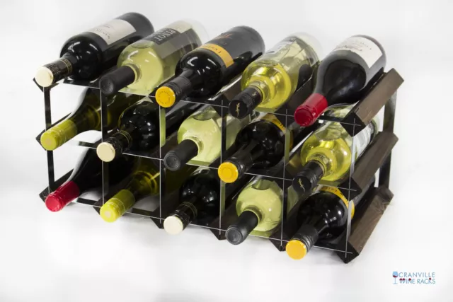 Cranville wine rack storage 15 bottle dark oak stain wood and metal assembled