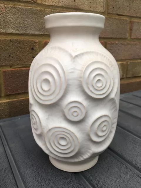 60s West German Art Pottery Bay Keramik white swirls vase Mid-century Modernist