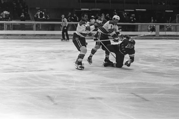 A phase ice hockey match between USSR USA Grenoble France Febr- 1968 Old Photo