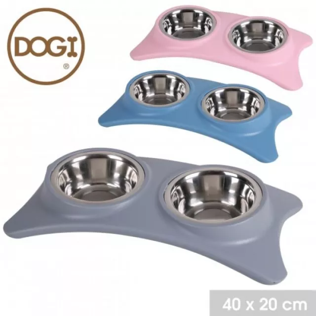 Double Pet Bowl Dog Cat Twin Food Water Dish Feeding Station -  Removable Bowls