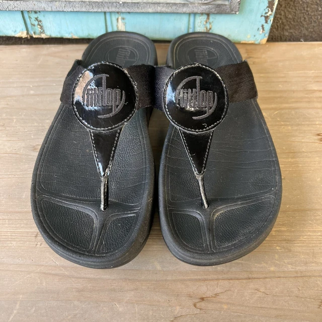 FITFLOP Oasis size 5 Black Platform Wedge Thong Flip Flops Workout Walk Sandals