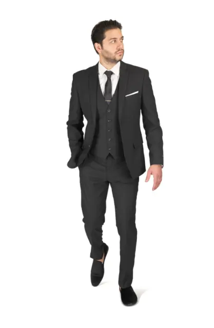 Slim Fit 2 Button Black 3 Piece Micro Texture Weave Mens  Suit 11812 BY AZARMAN