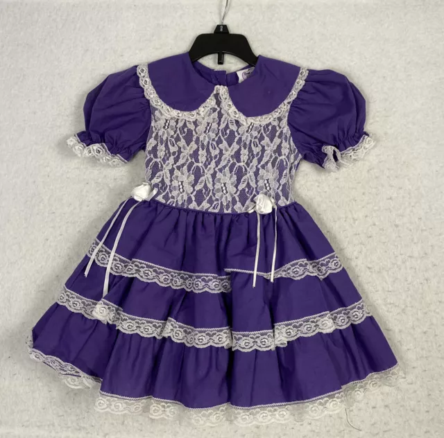 VTG Sugar Plum Girls Pageant Party Dress Tiered Lace Purple USA 6 Peter Pan