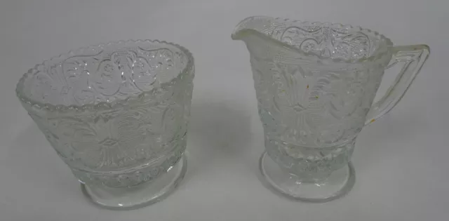 Pair Matching Clear Brilliant Pressed Glass Open Creamer and Sugar bowl