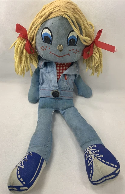 RAG DOLL 16” Blonde Knickerbocker LEVI'S Big E Denim 70’s Advertising ...