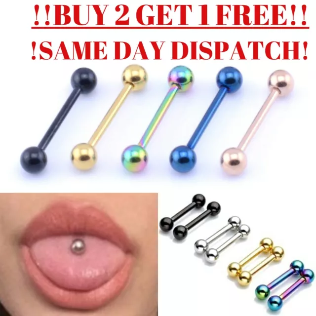 Tongue Bar Bars Ear New Eyebrow Nipple Tragus Surgical Steel Barbell Piercing