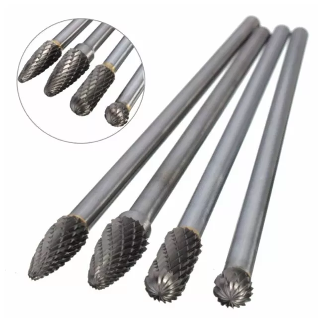 4pcs Rotary Burr 1/4 6mm Shank 150mm Long Carbide Cutter CNC Engraving Bit