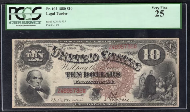 Fr. 102 1880 $10 “Jackass” Legal Tender United States Note Pcgs Very Fine-25