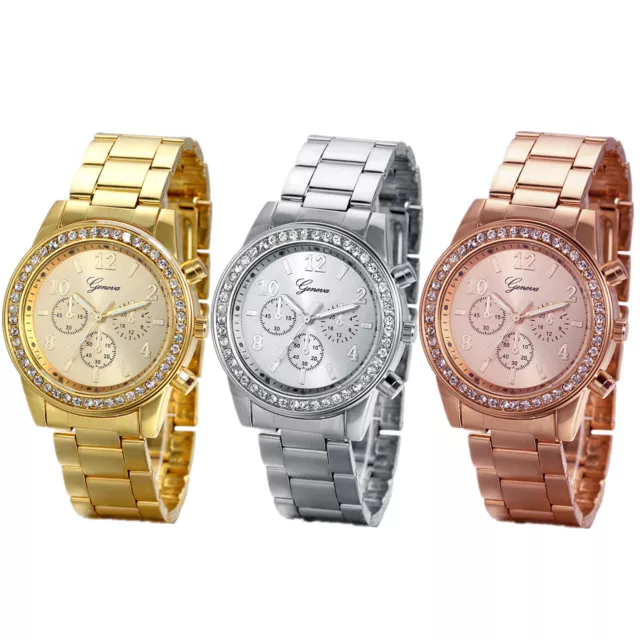 Fashion Women Lady Luxury Stainless Steel Band Bling Analog Quartz Wrist Watch