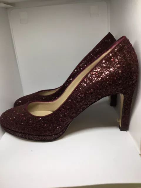 Hobbs London New Julietta Court S 38 Burgundy Glittery Heeled Pumps Italy New 3