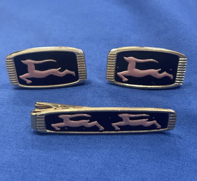 Mid Century Anson Cufflinks & Tie Bar Clip 10k Yellow Gold Filled