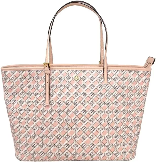 Tory Burch 143364 Blush Light Pink Geo Logo Top Zip Tote  With Gold Hardware