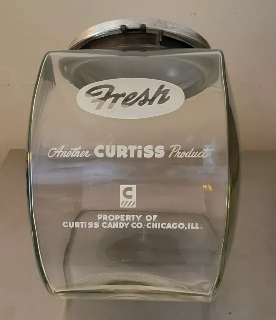 Country Store 1940s Fresh Another Curtis Product Candy Jar Tin Lid 9.5" Tall