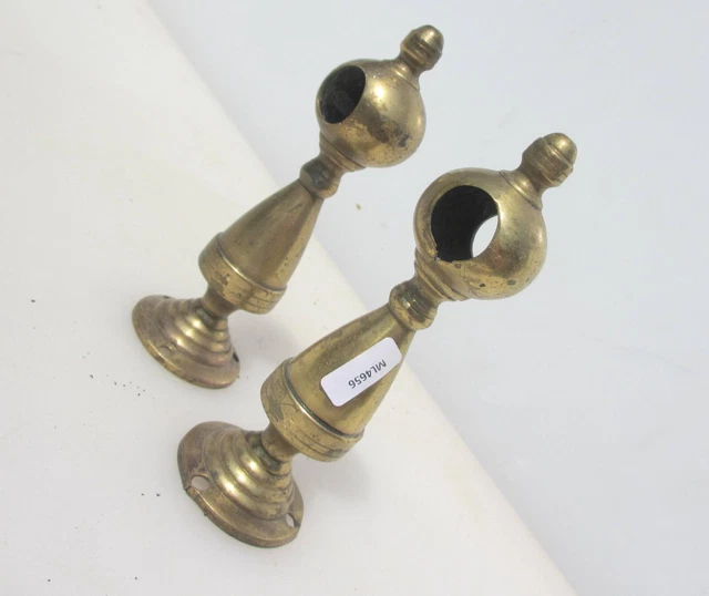 Antique Brass Curtain Pole Holder Brackets Old Rail Hangers Victorian Airer Ends