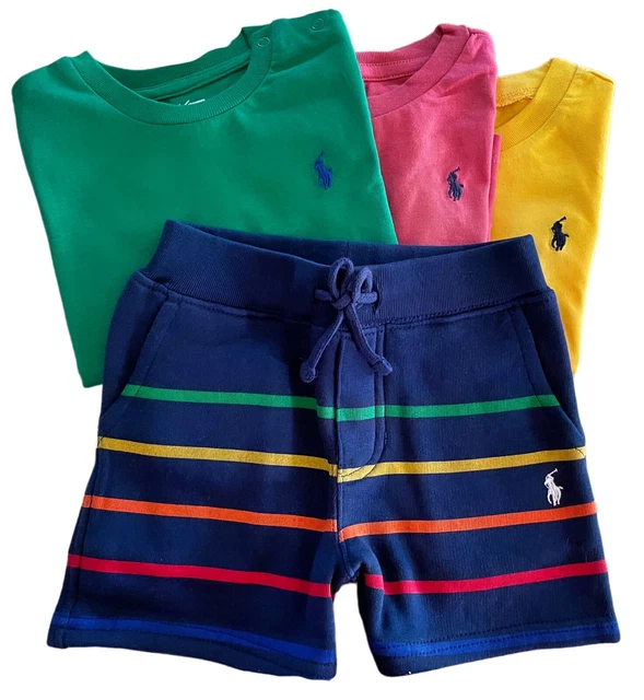 Pantaloncini Ex Ralph Lauren bambino set t-shirt outfit confezione da 4 età 12 m regalo originale