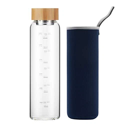 sunkey Bouteille Eau en Verre 1 Litre avec Bouchon de Bambou Réutilisable Gou...