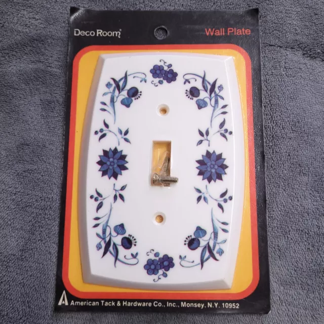 Vtg Light Switch Plate Floral Flower Deco Room American Tack & Hardware Co Blue