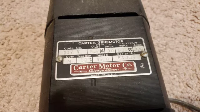 Vintage Carter Dynamotor Model 617V, 5.5VDC/30A Input, 600VDC/.17A Output